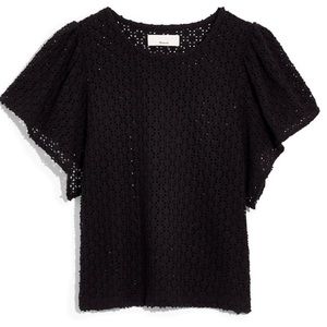 NWT Texture & Thread Eyelet Flutter-Sleeve Top